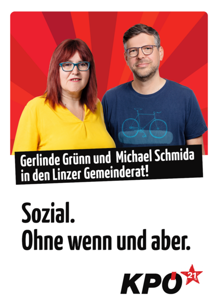 Plakat Gerlinde Grünn und Michael Schmida in den Linzer Gemeinderat
