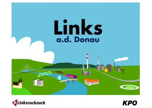 Postkarte und Aufkleber Links a.d. Donau 